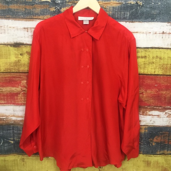 The Limited Tops - The Limited Red Silk Long Sleeve Blouse Size M